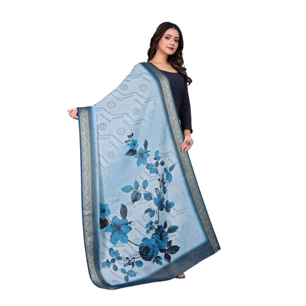Women's chanderi silk  Printed Dupatta (Blue, Length: 2 Mtr)