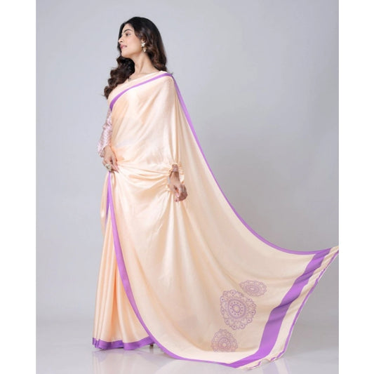 Women's Soft Crepe Silk Printed Ready To Wear Saree With Unstitched Blouse 5.5Mtr (Beige)
