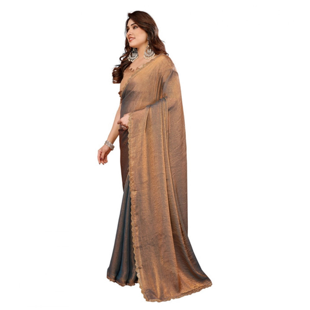 Women's Georgette Printed Saree With Unstitched Blouse 5.5Mtr (Brown)