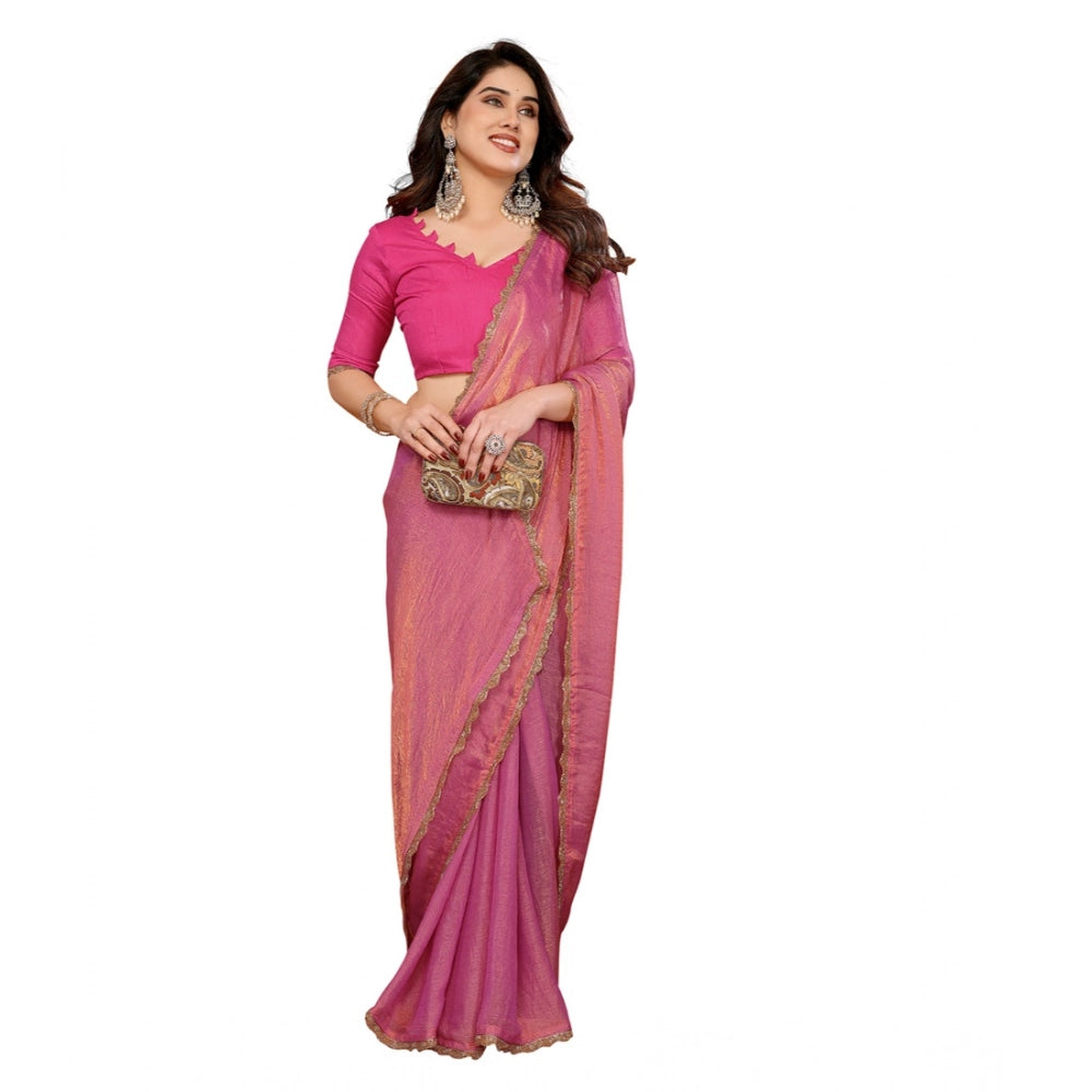 Women's Georgette Printed Saree With Unstitched Blouse 5.5Mtr (Pink)