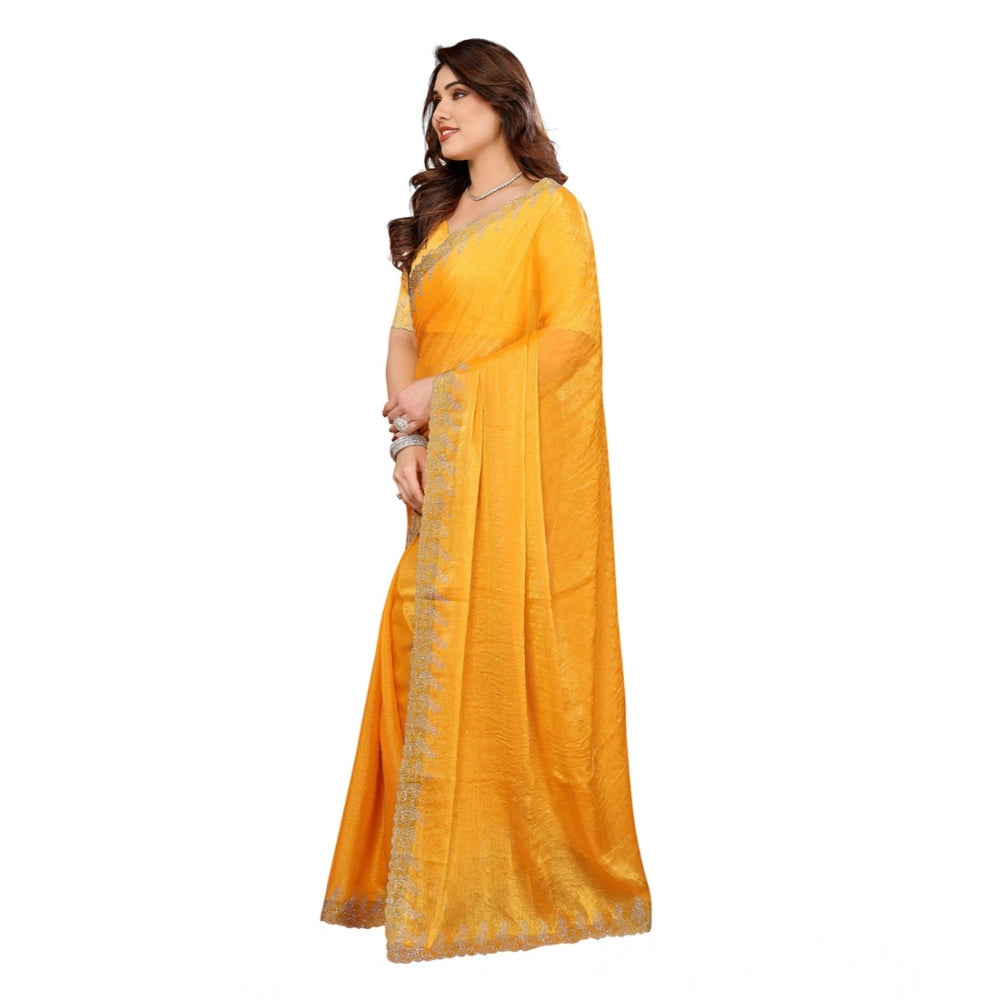 Women's Georgette Printed Saree With Unstitched Blouse 5.5Mtr (Yellow)