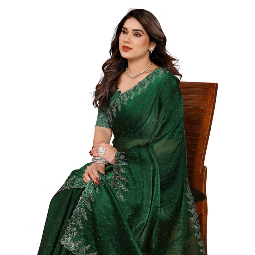 Women's Georgette Printed Saree With Unstitched Blouse 5.5Mtr (Green)