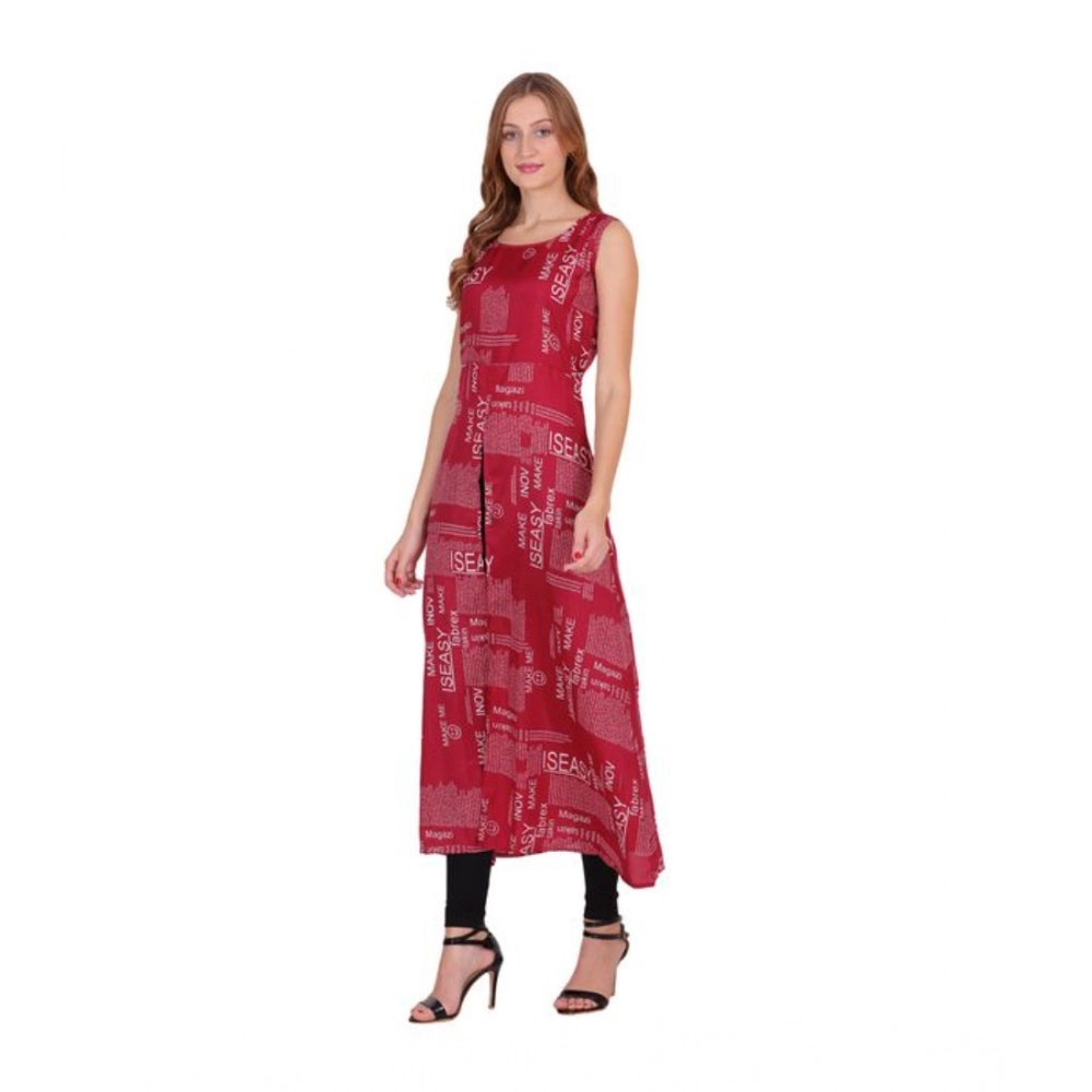 Women's Casual Crepe Sleeveless Slit Dress (Maroon)