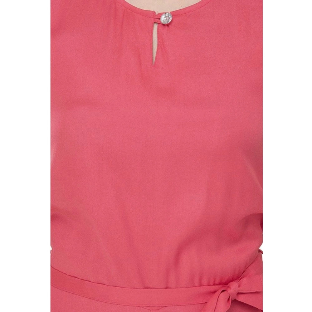 Women's Casual Crepe Sleeveless Jump Suit (Pink)