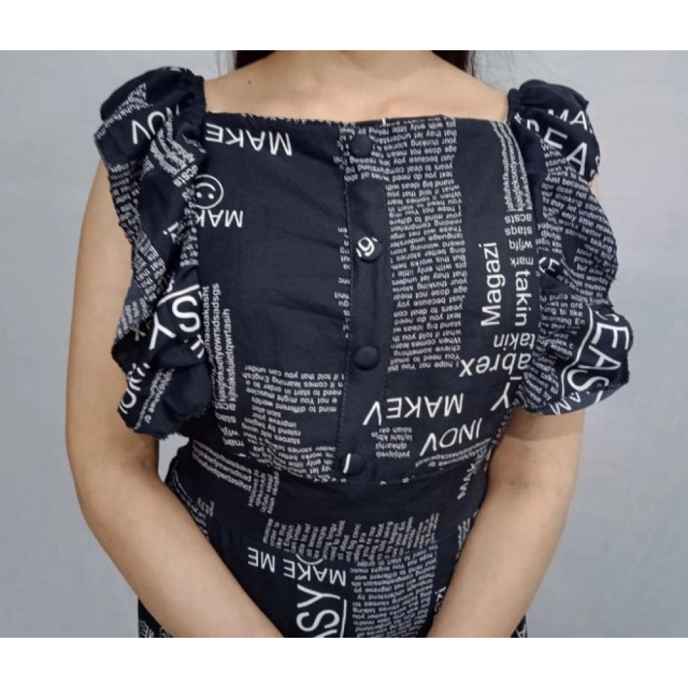 Women's Casual Crepe Sleeveless Dress (Black)