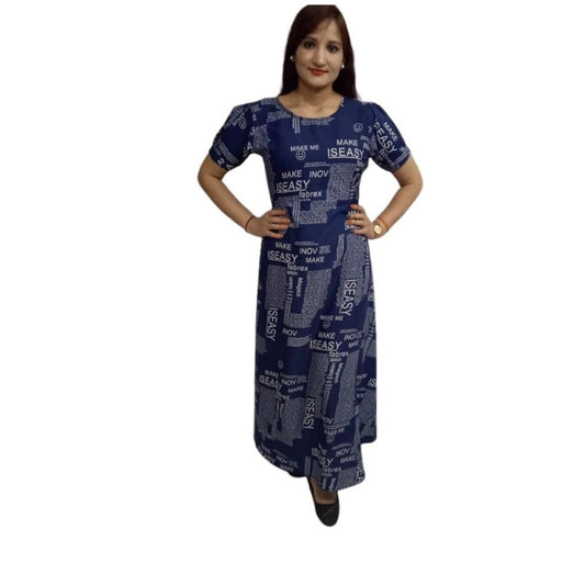 Women's Casual Crepe Half Sleeves Dress (Blue)