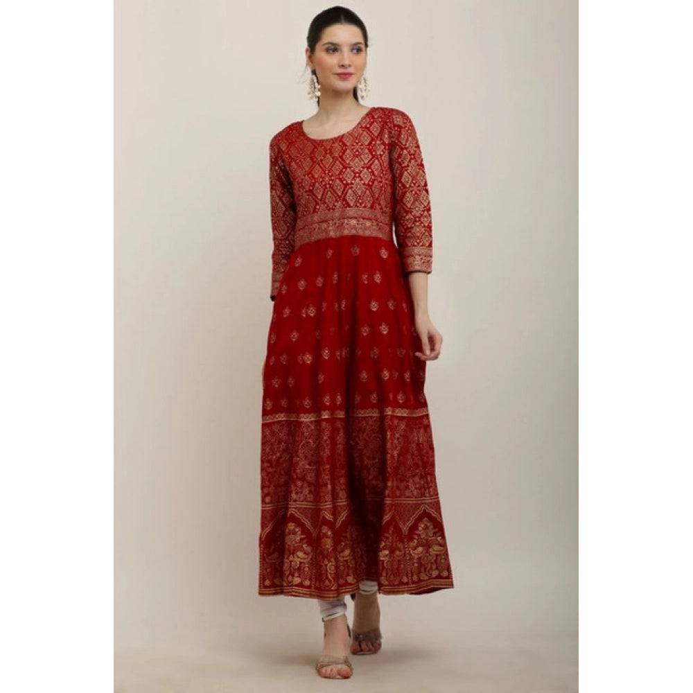 Women's Casual Rayon 3-4th Sleeves Anarkali Kurti (Red)