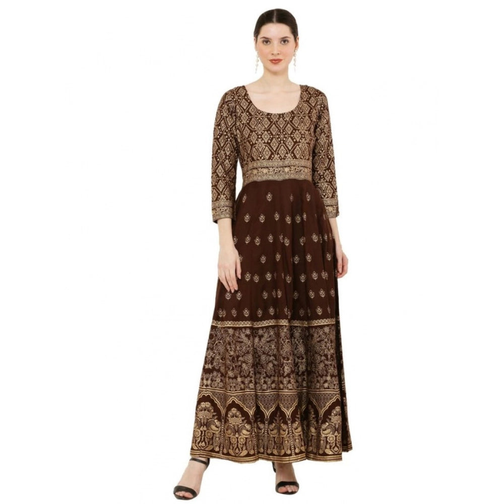 Women's Casual Rayon 3-4th Sleeves Anarkali Kurti (Brown)