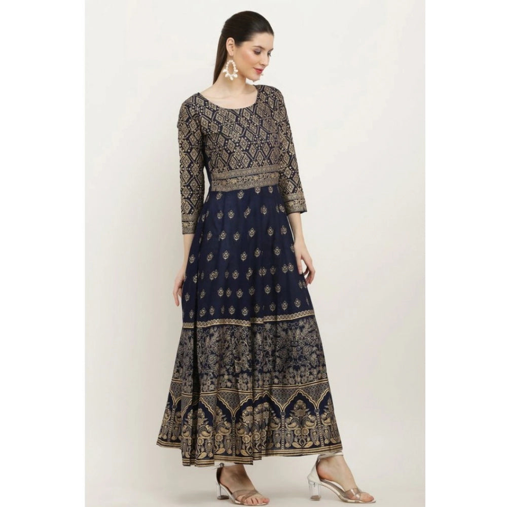 Women's Casual Rayon 3-4th Sleeves Anarkali Kurti (Blue)