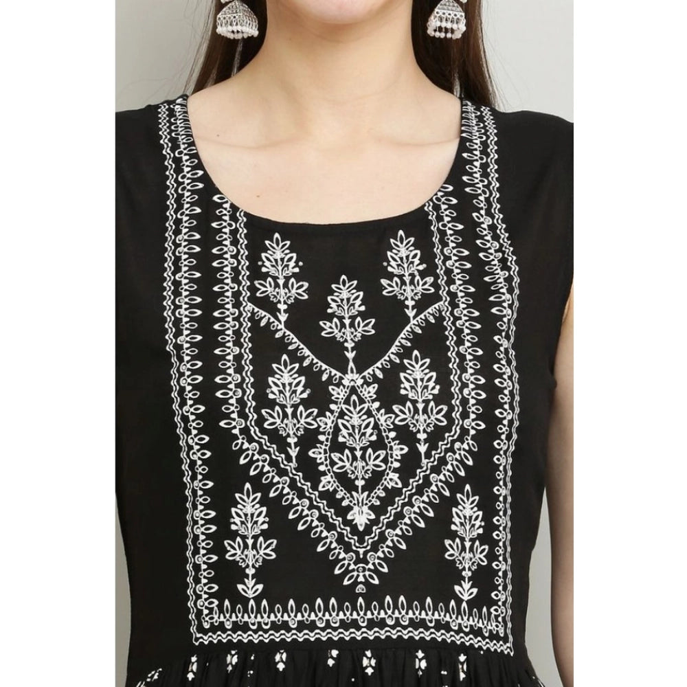 Women's Casual Rayon Sleeveless Kurti (Black)