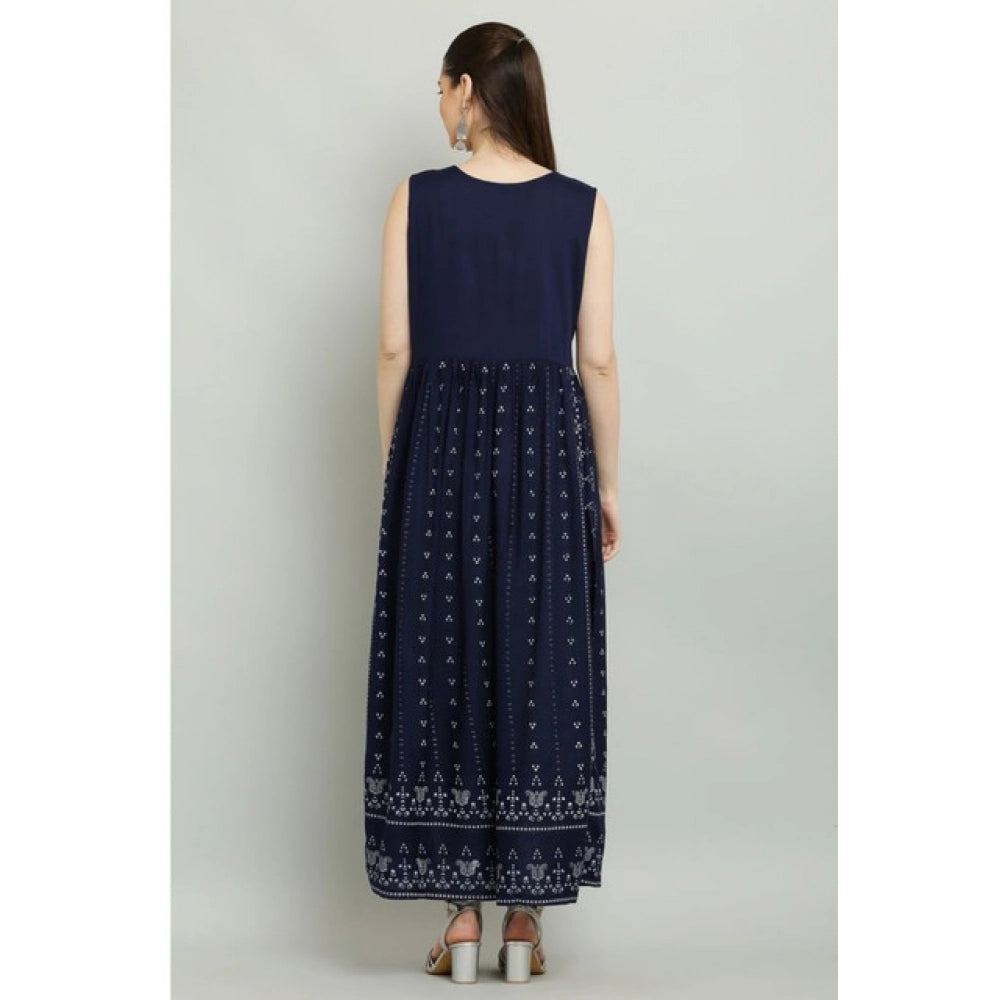 Women's Casual Rayon Sleeveless Kurti (Blue)