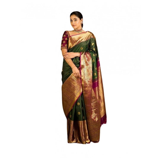 Women's Soft Lichi Silk Printed Saree With Unstitched Blouse 5.5Mtr (Green)