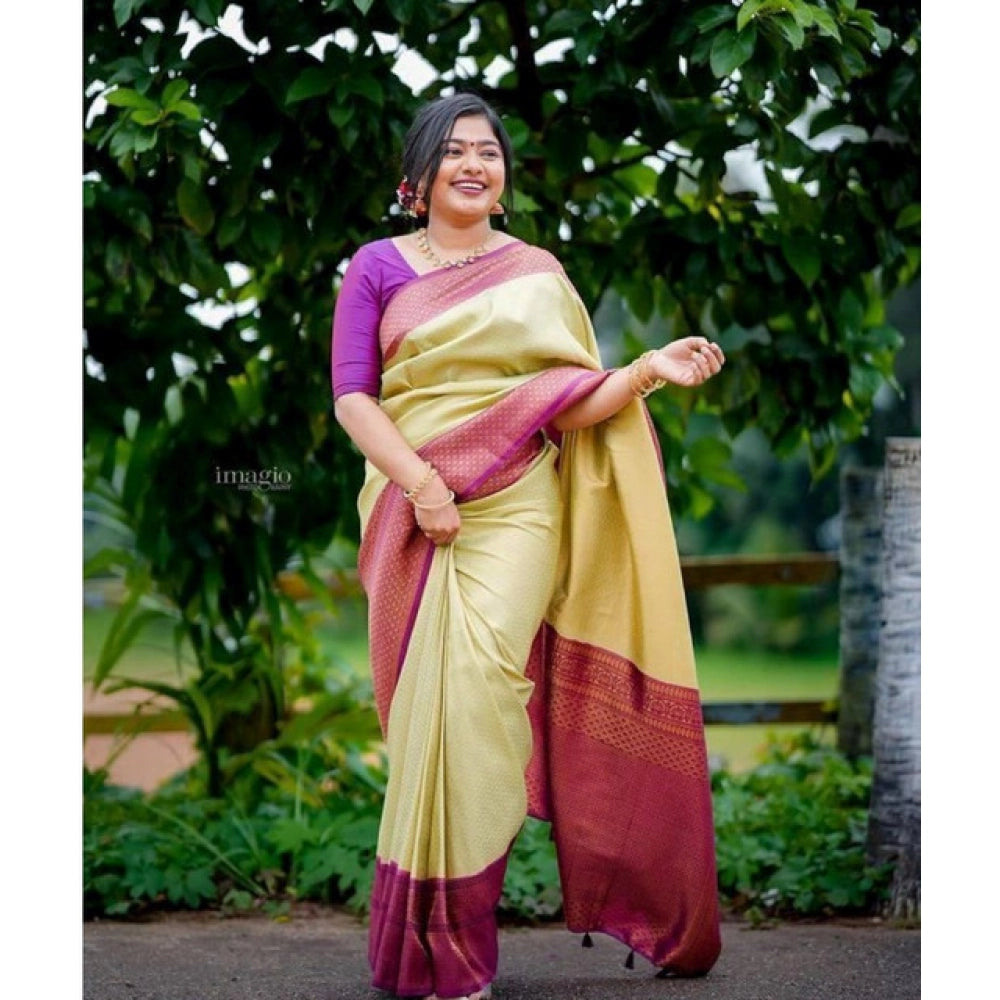 Women's Soft Lichi Silk Printed Saree With Unstitched Blouse 5.5Mtr (Light-Green)