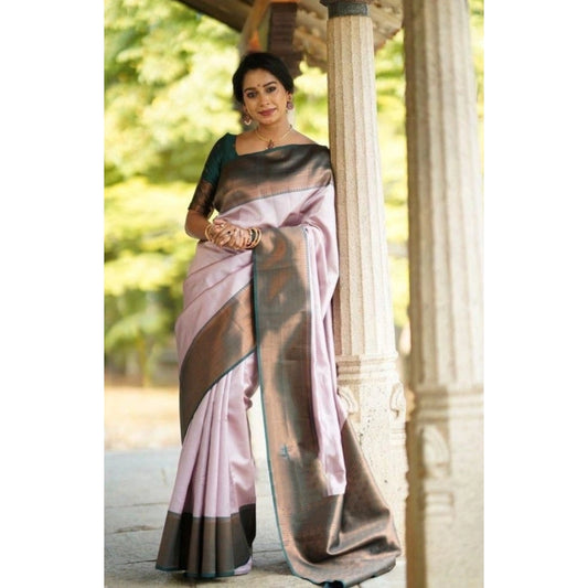 Women's Soft Lichi Silk Printed Saree With Unstitched Blouse 5.5Mtr (Light-Pink)