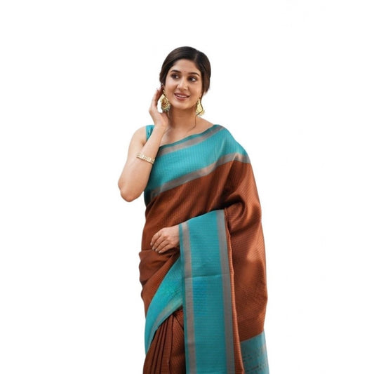 Women's Soft Lichi Silk Printed Saree With Unstitched Blouse 5.5Mtr (Brown)