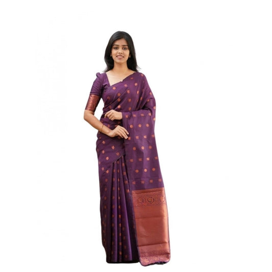 Women's Soft Lichi Silk Printed Saree With Unstitched Blouse 5.5Mtr (Purple)