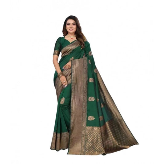 Women's Soft Lichi Silk Printed Saree With Unstitched Blouse 5.5Mtr (Green)