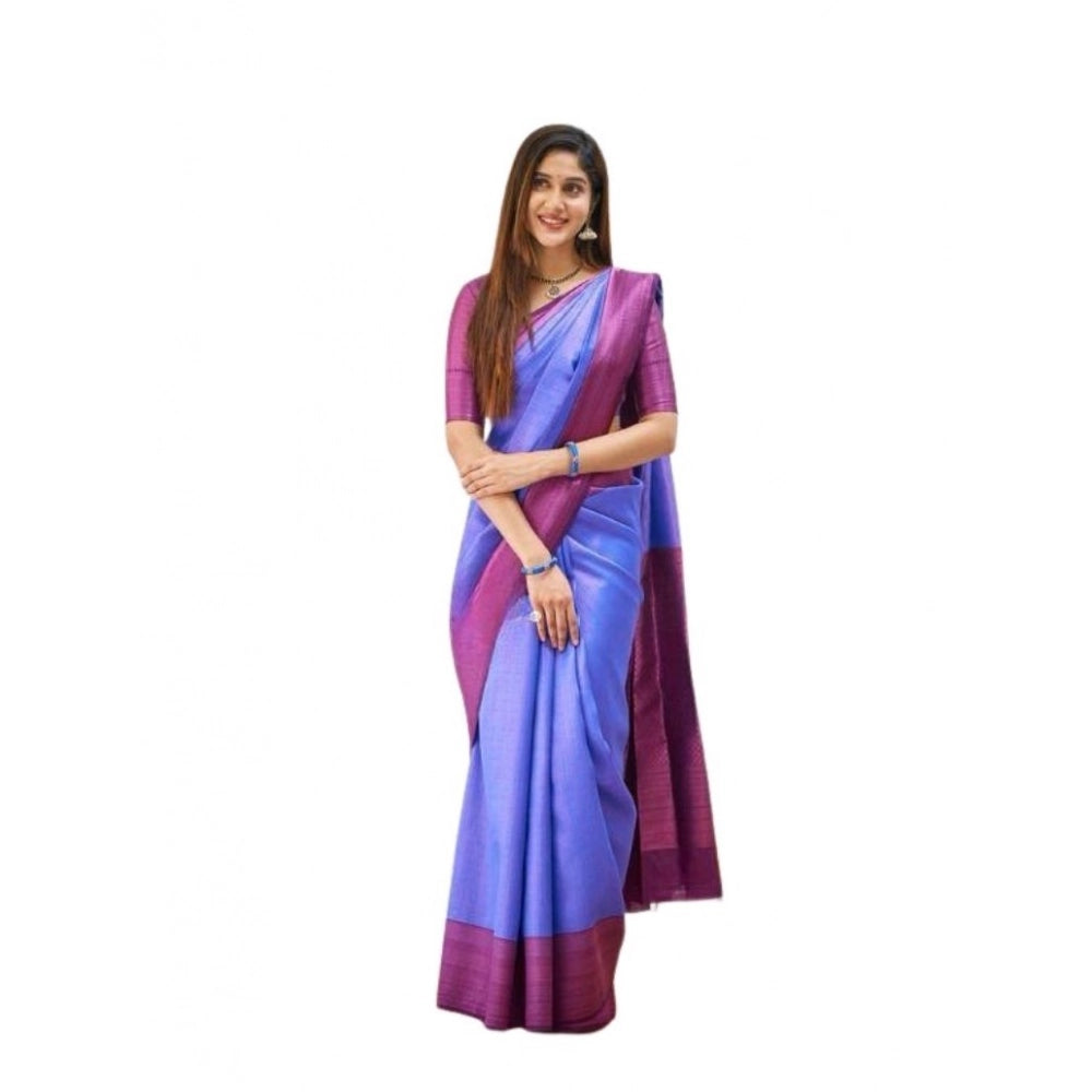 Women's Soft Lichi Silk Printed Saree With Unstitched Blouse 5.5Mtr (Blue)