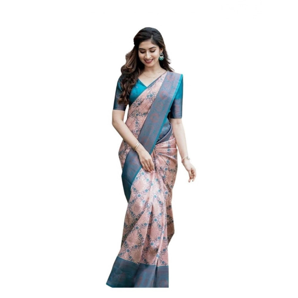 Women's Soft Lichi Silk Printed Saree With Unstitched Blouse 5.5Mtr (Multicolor)