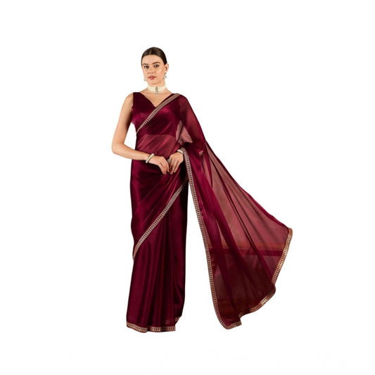 Women's Jimmy Choo solid Saree With Unstitched Blouse 5.5Mtr (Wine )