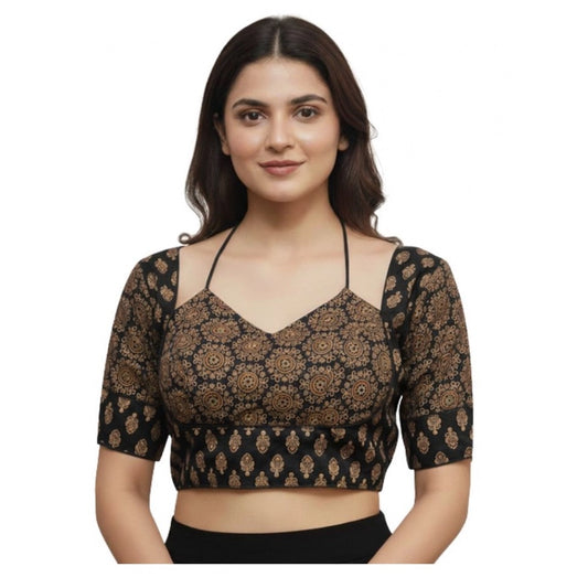 Women's Ajrakh Cotton Printed Sweetheart Padded Blouse (Black 38 Ready (Self Alterable 36–40)