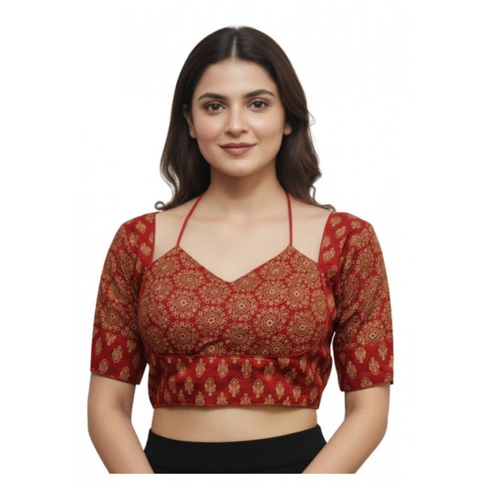 Women's Ajrakh Cotton Printed Sweetheart Padded Blouse (Red 38 Ready (Self Alterable 36–40)