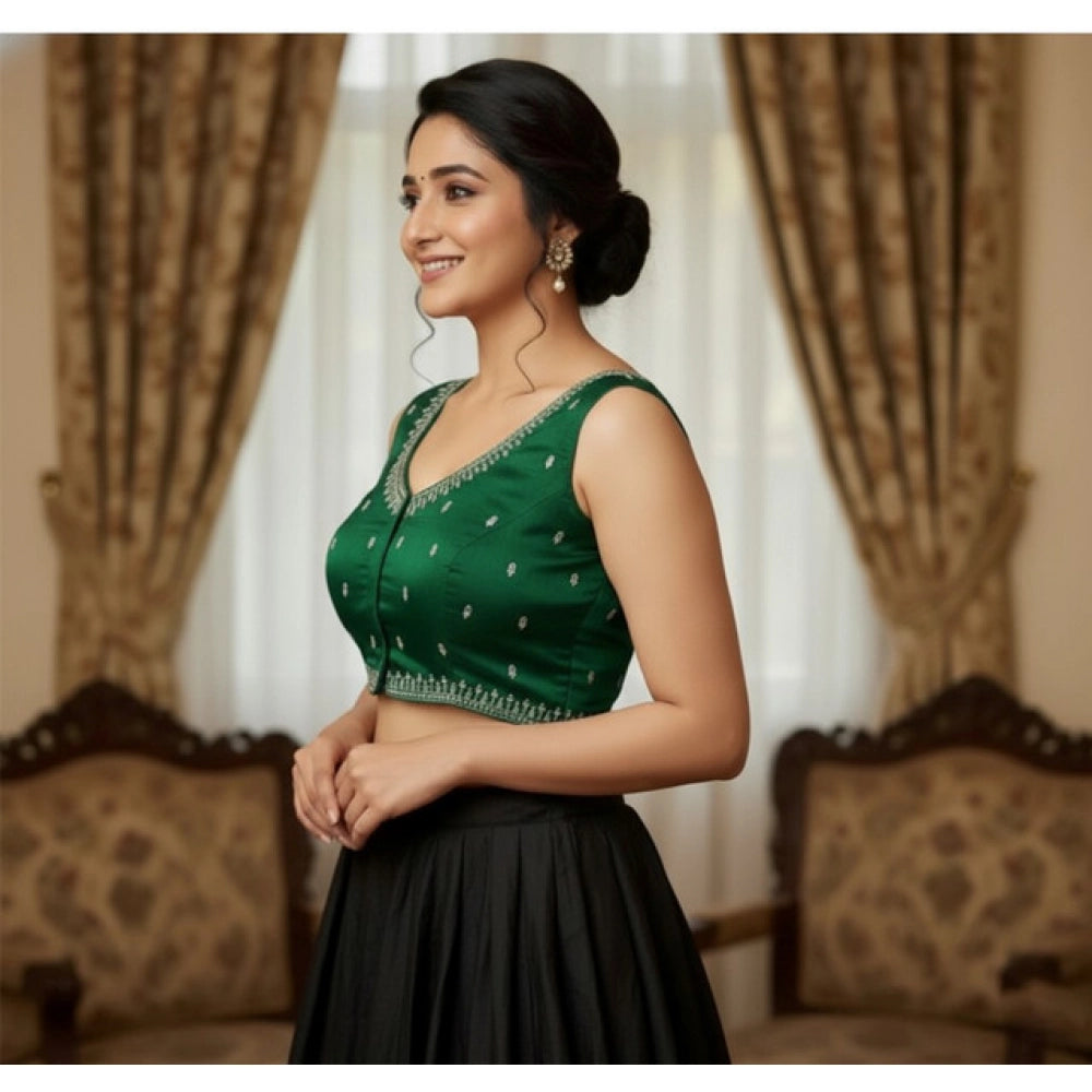 Women's Zimmi Choo Sequin Work V-Neck Padded Blouse (Green 38 Ready (Self Alterable 36–40)