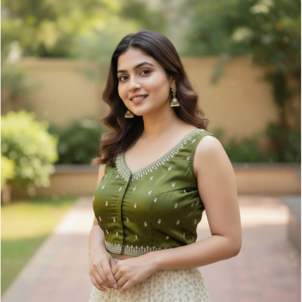 Women's Zimmi Choo Sequin Work V-Neck Padded Blouse (Olive 38 Ready (Self Alterable 36–40)