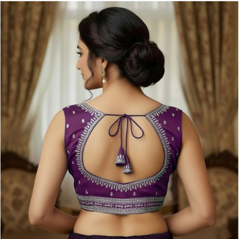 Women's Zimmi Choo Sequin Work V-Neck Padded Blouse (Purple 38 Ready (Self Alterable 36–40)