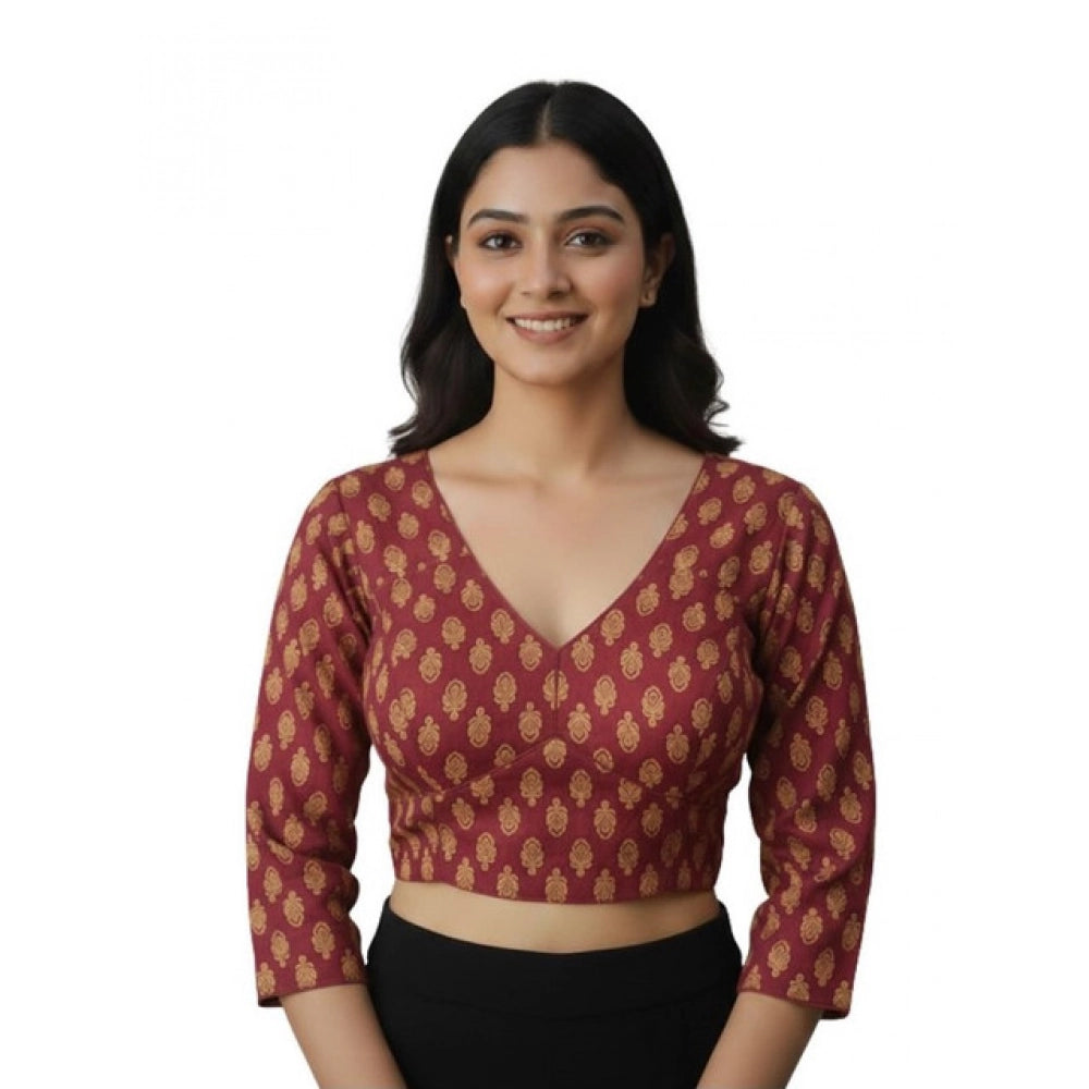 Women's Ajrakh Cotton Printed Halter Neck Padded Blouse (Maroon 38 Ready (Self Alterable 36–40)