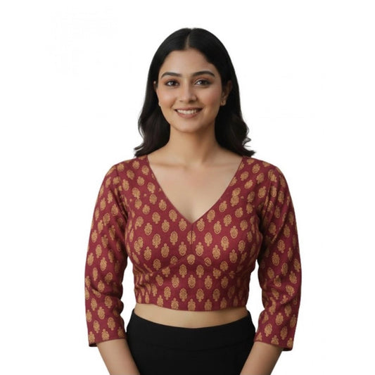 Women's Ajrakh Cotton Printed Halter Neck Padded Blouse (Maroon 38 Ready (Self Alterable 36–40)