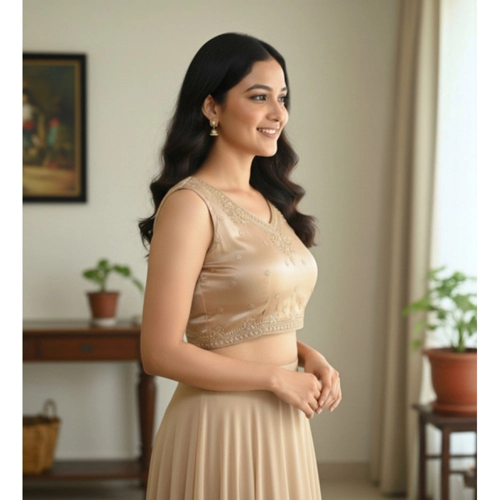 Women's Zimmi Choo Embroidered V-Neck Padded Blouse (Beige 38 Ready (Self Alterable 36–40)