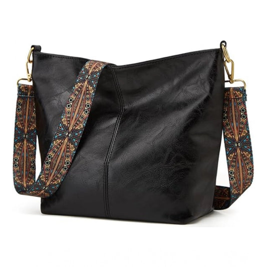 Women's PU Leather Zipper Handbag (Black)