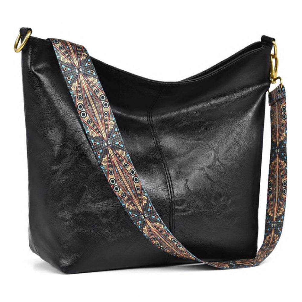 Women's PU Leather Zipper Handbag (Black)