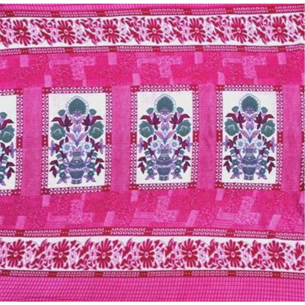 Fleece Floral Printed Double Polar Warm Bedsheet with 2 Pillow Cover (Pink)