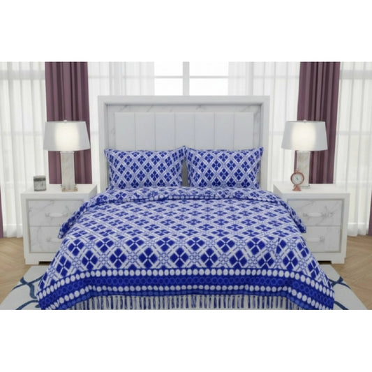 Fleece Geometric Double Polar Warm Bedsheet with 2 Pillow Cover (Blue)