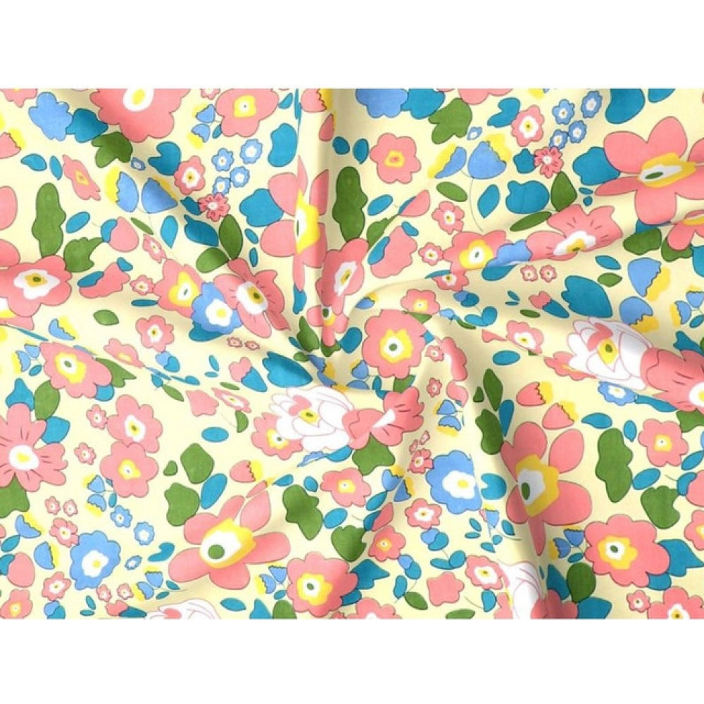 Cotton Blend Floral Printed Double Bedsheet with 2 Pillow Covers (Yellow)