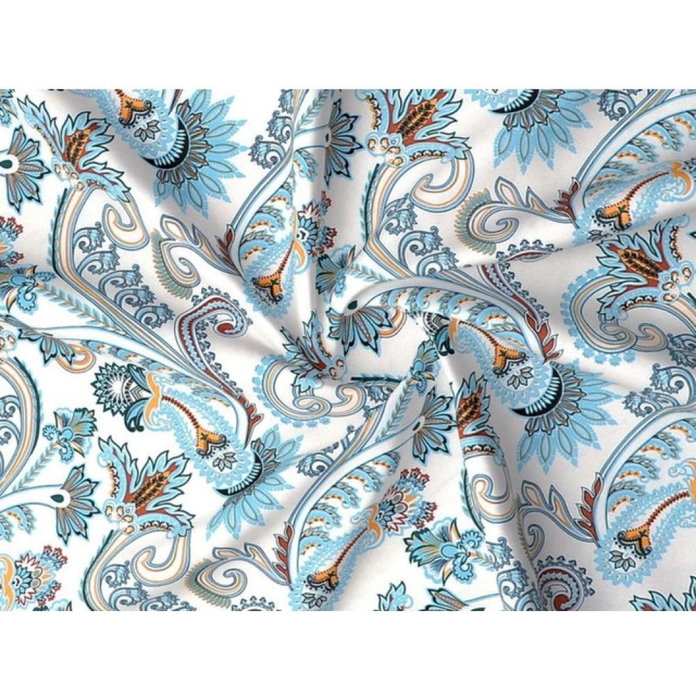 Cotton Blend Floral Printed Double Bedsheet with 2 Pillow Covers (White)