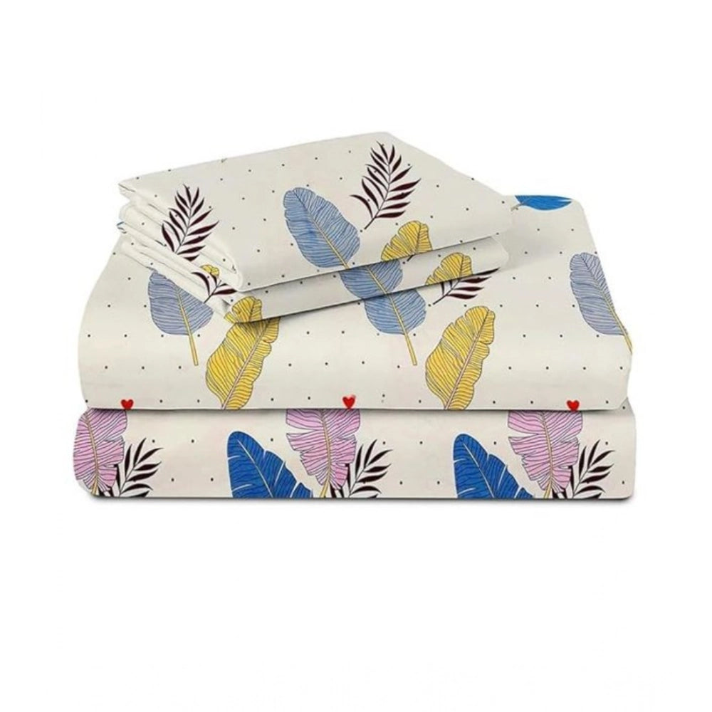 Cotton Blend Floral Printed Double Bedsheet with 2 Pillow Covers (Off -White)