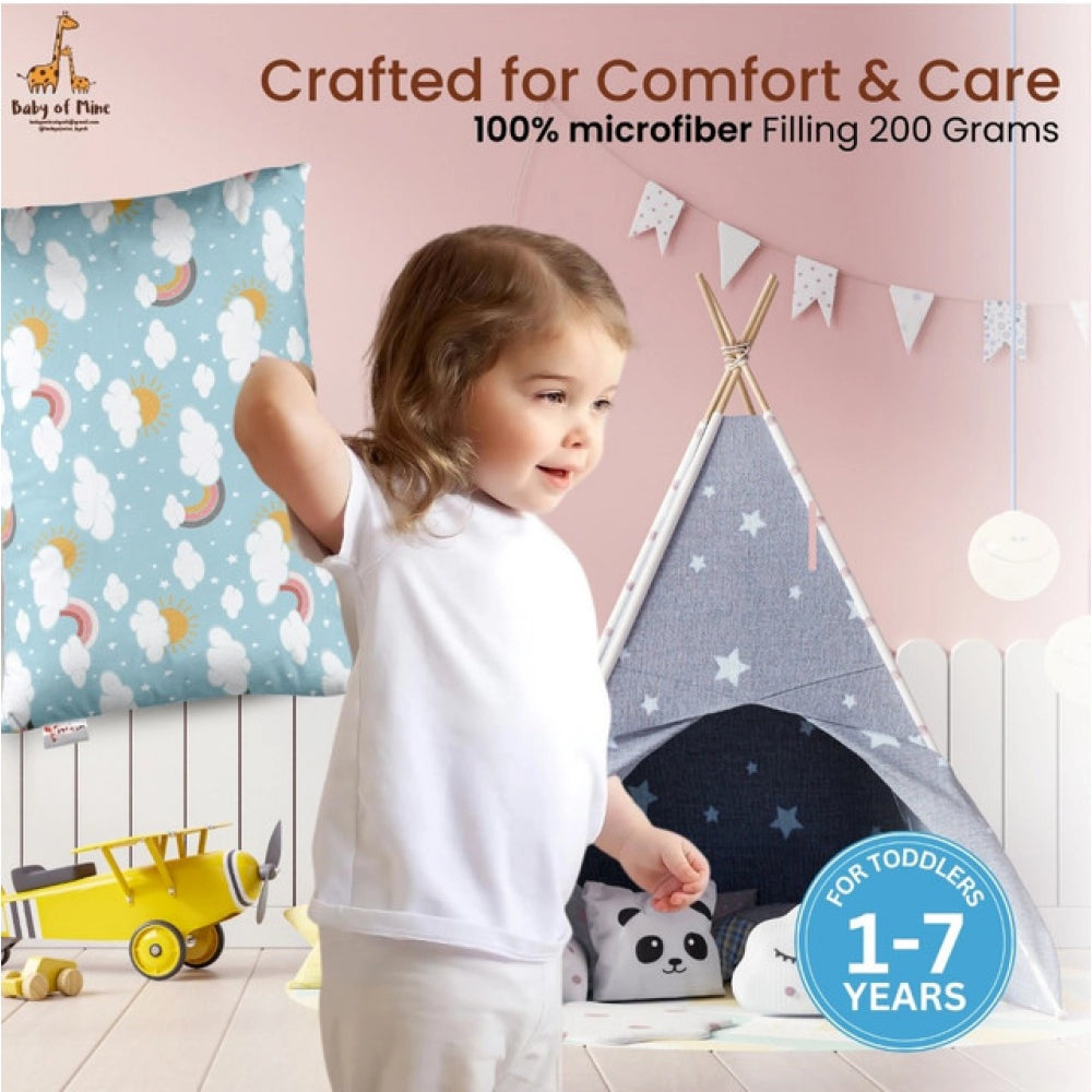 Soft Plush Printed Baby Infant Pillow for Kids Age 1 To 5 Years (Sky Blue)