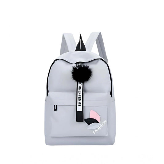 Unisex PU Leather Solid Medium Zipper Backpack (Grey)
