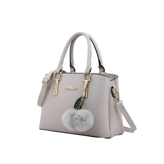 Women's PU Leather Solid Shoulder Zipper Handbag (Grey)