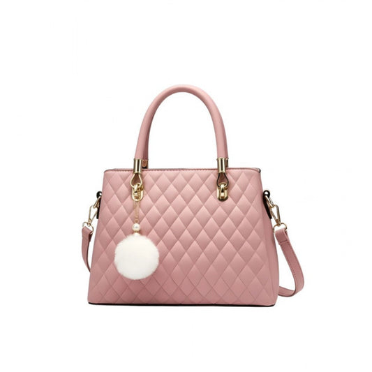 Women's PU Leather Solid Shoulder Zipper Handbag (Pink)