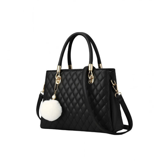 Women's PU Leather Solid Shoulder Zipper Handbag (Black)