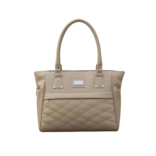 Women's PU Leather Solid Shoulder Zipper Handbag (Beige)