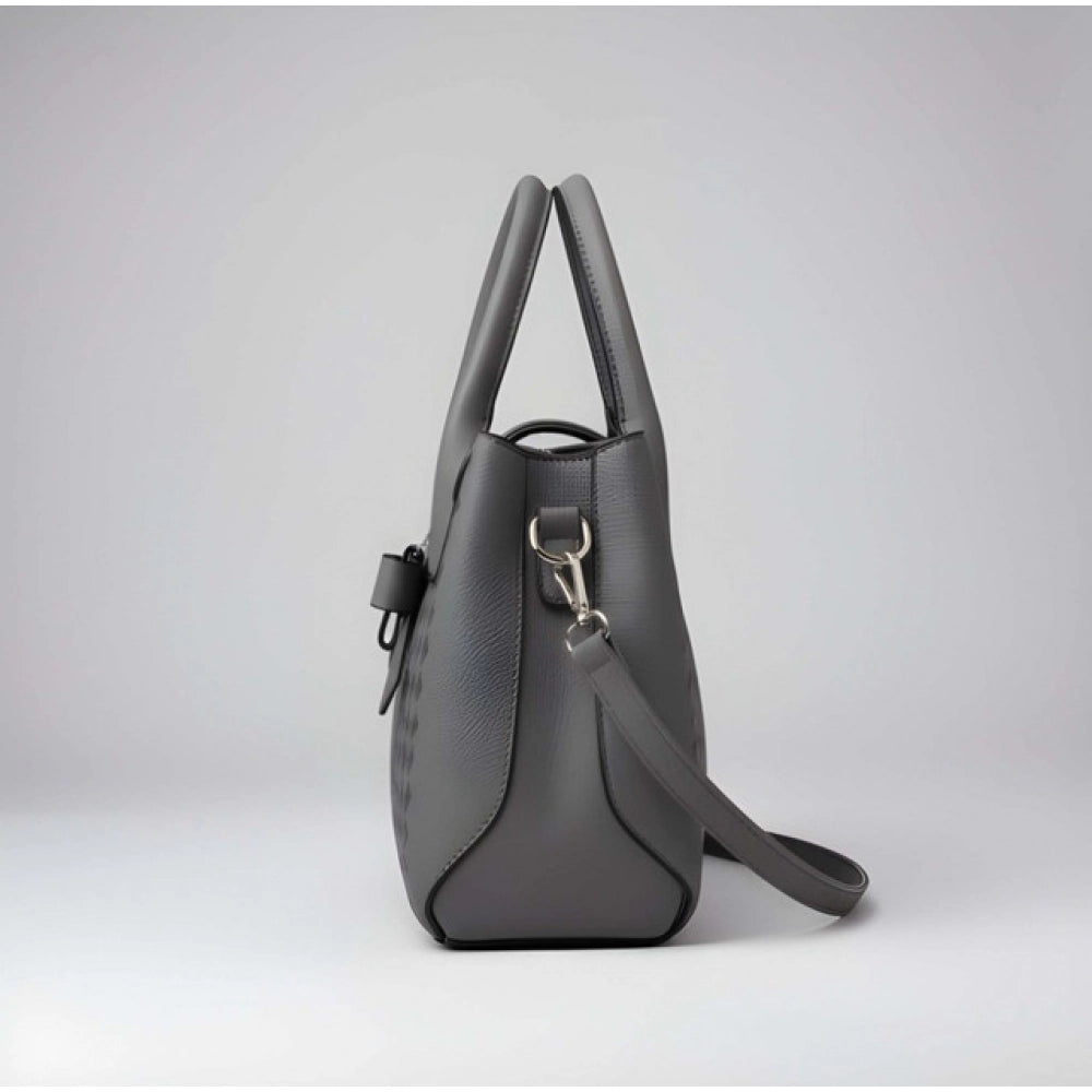 Women's PU Leather Solid Shoulder Zipper Handbag (Grey)