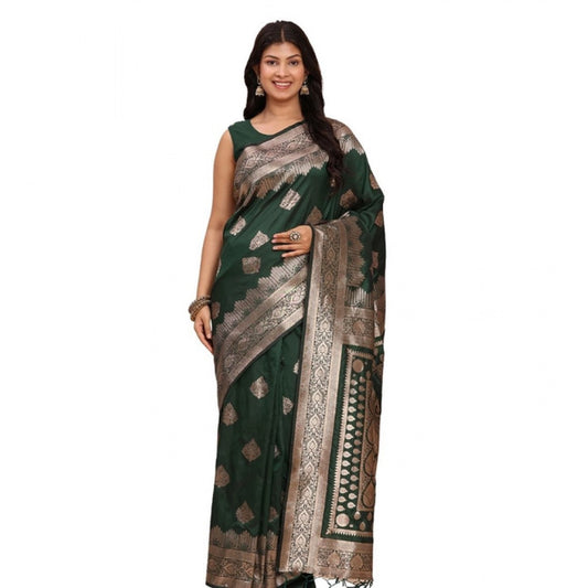 Women's Banarasi Silk Printed Saree With Unstitched Blouse 5.5Mtr (Green)