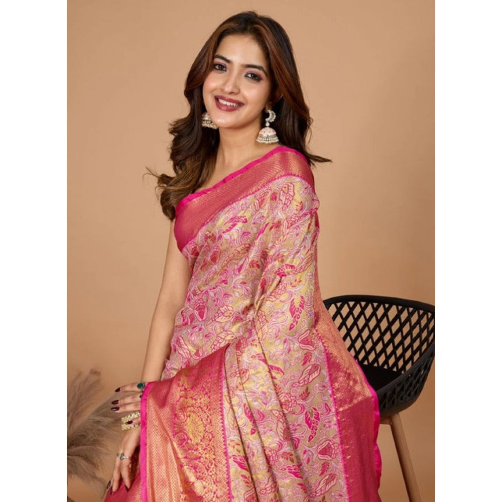 Women's Jacquard Saree With Unstitched Blouse 5.5Mtr (Pink)