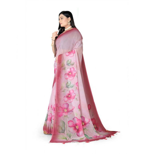 Women's Georgette Floral Printed Saree With Unstitched Blouse 5.5Mtr (Rose Pink)