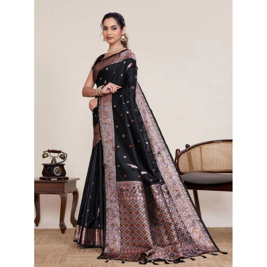 Women's Jacquard Woven Saree With Unstitched Blouse 5.5Mtr (Black)
